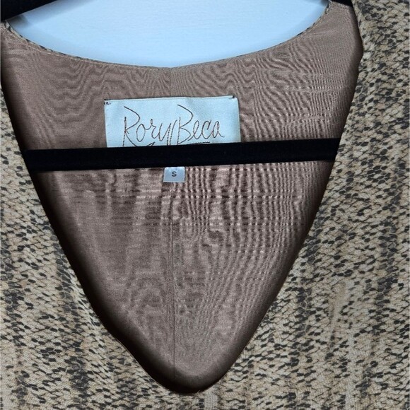 Rory Becca 100% Silk Snakeskin Shift Mini Dress Sheer Longsleeve Lined Size S - Picture 3 of 10
